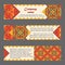 Vector set of colorful horisontal banners for business and invitation. Portuguese, Moroccan; Arabic; asian ornaments