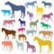 Vector set of colorful horses silhouettes