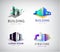 Vector set of colorful real estate logos, city and skyline icons, illustrations. Architect construction