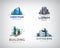 Vector set of colorful real estate logos, city and skyline icons, illustrations. Architect construction