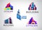 Vector set of colorful real estate logos, city and skyline icons, illustrations. Architect construction