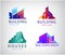 Vector set of colorful real estate logos, city and skyline icons, illustrations. Architect construction concepts