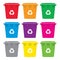 Vector set of colorful recycling wheelie bin icons