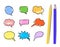 Vector Set of Colorful Talk Bubbles with Realistic Yellow and Blue Pencils Isolated.