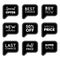 Vector set of comic speech bubbles with sale phrases. Discount card collection, Buy Now, Special Offer, Best Choice etc.