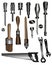 Vector set of construction tools. Screwdrivers, brushes, saw