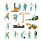 Vector set of construction workers isolated on white. People work. Icons in flat style