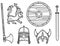 vector set of contour elements of equipment and weapons of the scandinavian vikings