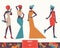 Vector set with creative low poly fashion girls in evening dresses in geometric graphic style, isolated on background. Stylish ill