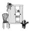 Vector set: cupboard, chair and plant