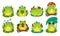 Vector set of cute cartoon frogs. Kawaii froggie pack. Baby animals bundle. Cartoon characters for kids flat illustrations