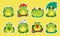 Vector set of cute cartoon frogs. Kawaii froggie sticker pack. Baby animals bundle. Cartoon characters for kids