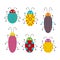 Vector set of cute cartoon insects. Different beetles on an isolated background. Funny illustration