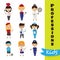 Vector set of cute cartoon kids in different professions. Children professions collection