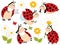 Vector Set of Cute Cartoon Ladybugs and Flowers