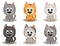 Vector set with cute cats breeds in cartoon style. Game UI Flat. Little kittens in different colors