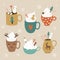 vector set of cute christmas cocoa mugs