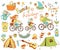 Vector set of cute doodle family and holidays. Equipment for cam