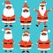 Vector set with cute and funny Santa Claus characters in flat style with dark skin