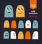 Vector set with cute ghosts. Collection of funny spooks with different emotions.