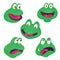Vector set of cute green smiling frog faces