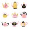 Vector set of cute hand drawn teapots