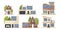 Vector set of cute houses in cartoon flat style