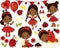 Vector Set with Cute Little African American Girls and Ladybugs