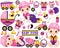 Vector Set with Cute Little Baby Girls Dressed as Little Builders and Construction Transport