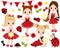 Vector Set with Cute Little Girls, Ladybugs, Flowers and Bunting