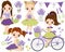 Vector Set with Cute Little Girls, Lavender, Bicycle and Bunting