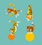Vector set of cute trained tigers. Circus animal show. Isolated elements.