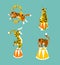 Vector set of cute trained tigers. Circus animal show. Isolated elements.