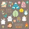 Vector set of cute woodland tribal animals