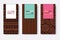 Vector Set Dark Brown Of Chocolate Bar Package Designs With Modern Tribal Ikat Patterns and Colorful Rectangle Frames