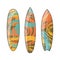 Vector set of decorated colorful surfboards