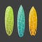 Vector set of decorated colorful surfboards