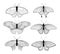 Vector set of decorated, stylized, isolated outline butterflies in black color on white background.