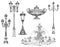 Vector set of decorative architectural elements lamps