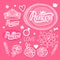 Vector Set of design elements for girls. Hand drawing. Princess style.