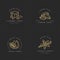 Vector set design golden templates logo and emblems - syrups and toppings-caramel, almond, cocoa, vanilla. Food icon