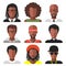 Vector set of different african american man app icons in trendy flat style.