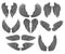 Vector set of different angel or bird wings with gray feathers and black contour. Old-school tattoo design. Elements for