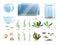 Vector set of different aquariums, underwater plants, stones, sand piles and seashells. All objects are isolated