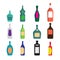 Vector set of different bottles for wine, cognac, liqueur