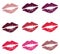 Vector Set Of Different Color Lipstick Kisses