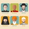 Vector set of different confession man. People of different religion in traditional clothing in trendy flat style.