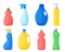 Vector set of different detergents. Cleaning products multicolored bottles, sprays