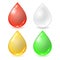 Vector set of different drops - red blood, white cream or milk, yellow honey or oil and green organic droplet
