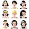 Vector set of different flapper girls icons in modern flat style.